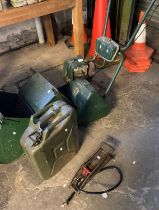 Atco petrol cylinder motor lawn mower with two collecting boxes together with a metal jerry can
