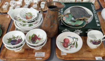 Two trays of Portmeirion 'Pomona' design items to include: bowls, 10 inch buffet stand in original
