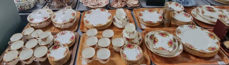 Seven trays of Royal Albert 'Old Country Roses', tea and dinnerware items together with two modern