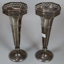 Pair of Edward VII silver tapering vases, Birmingham 1909. 5.5 troy oz approx. (B.P. 21% + VAT)