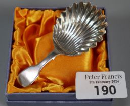 Early Victorian silver caddy spoon, by Andrew Wilkie, Edinburgh 1838. 0.37 troy oz approx. (B.P. 21%