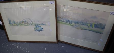 French school (20th Century), landscapes, a pair, watercolours, titled and dated in pencil. 27 x