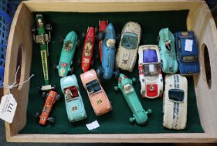 Collection of 1950s/60s Dinky and Corgi racing cars in playworn condition to include: Dinky
