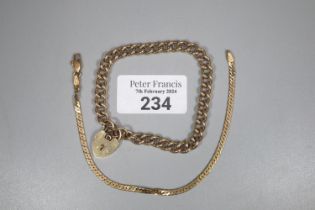 9ct gold curb link bracelet with heart shaped padlock. 21.2g approx. together with an 18ct gold