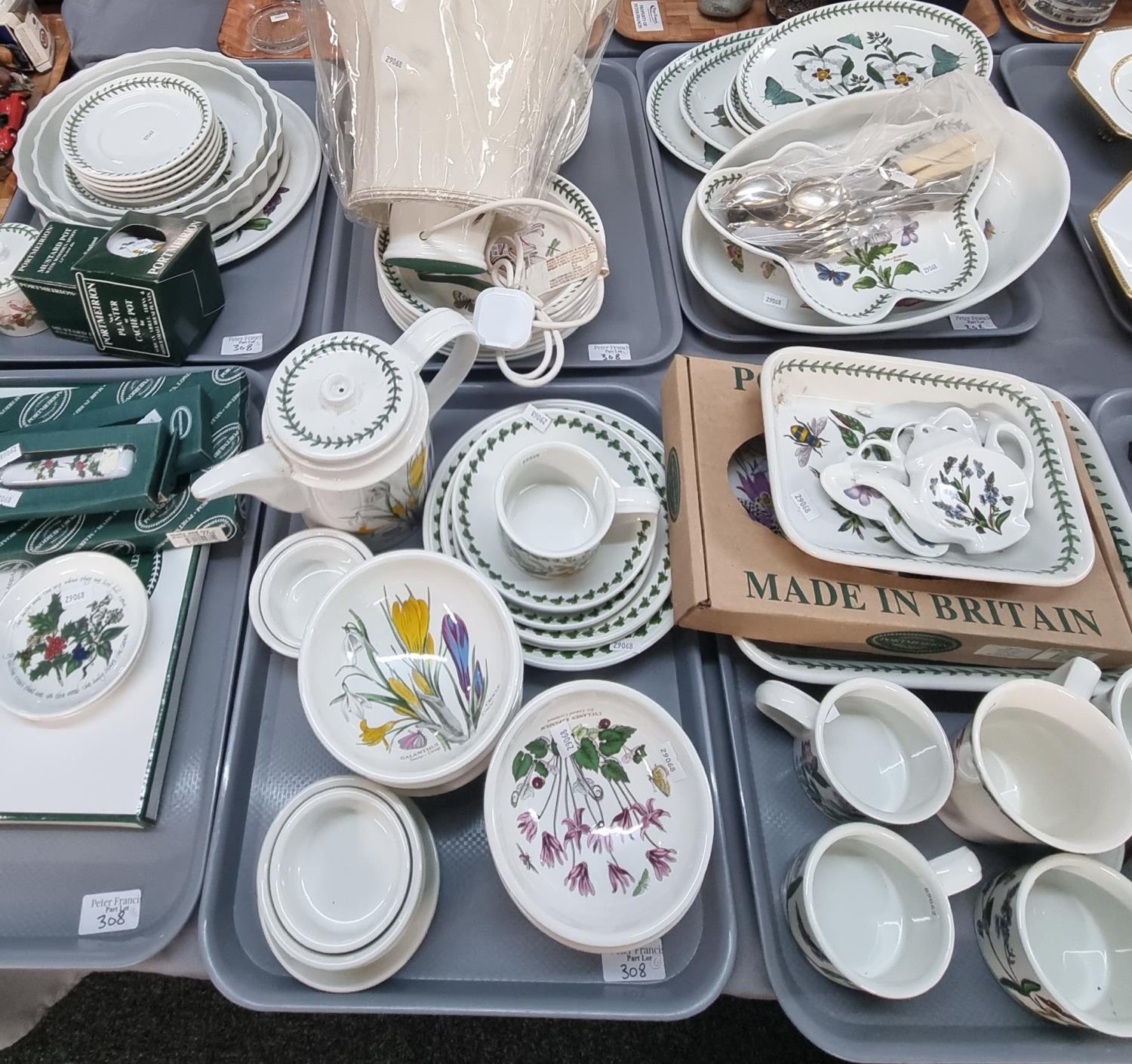 Six trays of Portmeirion Pottery items, varying designs including 'Botanic Garden', 'the Holly and