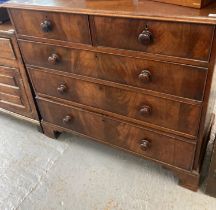 19th century mahogany straight fronted chest of two short and three long cock beaded drawers under a