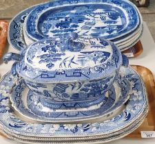 Collection of 19th century blue and white transfer printed Staffordshire oval meat dishes, 'Wild