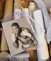 Two signed black and white posters, Henry Cooper and Cassius Clay, weigh-in, signed by Sir Henry