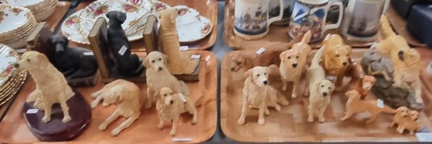 Two trays of ceramic, resin and other Retriever dog studies, some Border Fine Arts, some Beswick