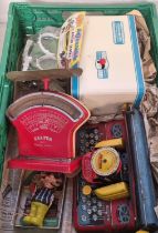 Collection of vintage toys to include: Hoovermatic washing machine and dryer by Chad Valley, 1950s