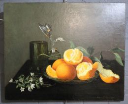 Elenne S Woods (19th century), still life study of fruit, signed and dated 1882. Oils on canvas,