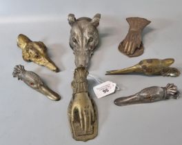 Collection of gilt metal and silver plated paper clip holders in the form of Lurcher heads, Ducks