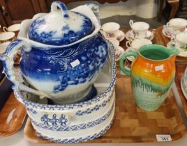 Shelley ceramic glazed jug together with a blue and white transfer printed floral two handled tureen