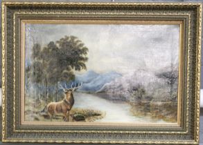 J Jackson (early 20th century), 'Monarch of the Glen', a Scottish landscape with Stag, signed.