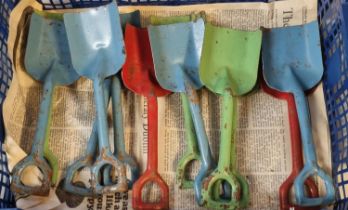 Mid century red, blue and green metal toy sand shovels. (12) (B.P. 21% + VAT)