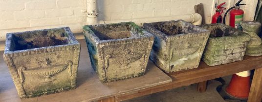 Collection of various reconstituted stone garden planters of different forms. (7) together with a