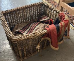 Heavy quality wicker laundry basket, with red ensign flag and check blanket. (B.P. 21% + VAT)