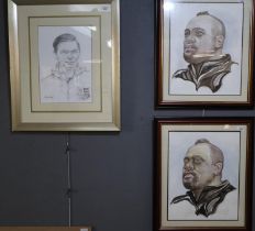 Harvey Thomas (Welsh contemporary, worked locally), two portraits of the famous Rugby player Jonah