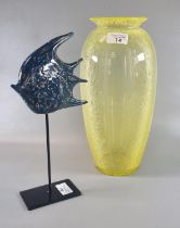 Unusual opaque speckled yellow glass vase, of ovoid form. 33cm high approx., together with a