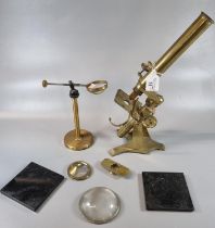 Brass monocular microscope with lenses and accessories. (B.P. 21% + VAT)