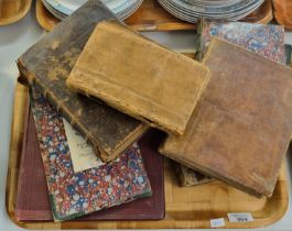 Tray of antiquarian books to include: various leather bound volumes by the Honourable Robert