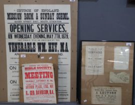 Original Church of England Mission room and Sunday School poster dated 1879, group of Summonses