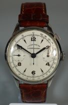 Lowenthal mid century steel gentleman's chronograph wristwatch with single button sweep seconds hand