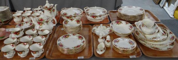 Seven trays of Royal Albert 'Old Country Roses' design china to include: nineteen piece teaset