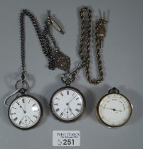 Two 19th century silver key wind open faced pocket watches with Roman enamel faces, having seconds
