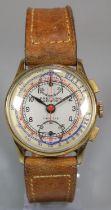 Vintage Breitling 'Cadette' gold plated gentleman's chronograph wristwatch with two button sweep