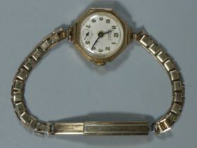 Vintage ladies 9ct gold Stelvio small head octagonal cased mechanical wristwatch with plated