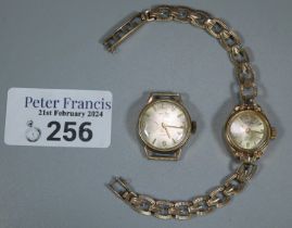 Two small head ladies 9ct gold wristwatches, one with bracelet strap. Avia and Rotary. Overall