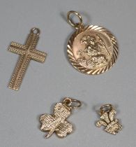 9ct gold St Christopher pendant together with 9ct gold crucifix pendant. 3.7g approx. together