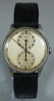 Vintage Tell steel Doctors regulator style wristwatch with sweep seconds hand and two ancillary