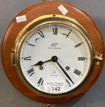 Modern Schatz Royal Mariner brass two train marine design bulkhead clock, the case 16cm diameter