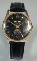 Vintage Fortis Arab market triple date Arabic/Farsi numeral moon phase gentleman's gold plated