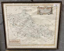 Robert Morden, original sparsely coloured map of 'Bark Shire' (sic). 37x42cm approx. Hogarth framed.