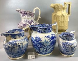 Collection of 19th Century transfer printed jugs to include: Glamorgan pottery, Swansea pottery