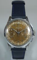 Favre Leuba 578 vintage steel gentleman's chronograph wristwatch with two button sweep seconds