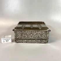 Philippines metal and white metal overlay Betel nut box. 15.5 x 8 x 8cm approx. (B.P. 21% + VAT)