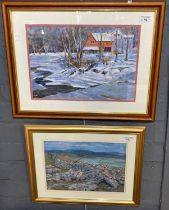 Graham Cole (20th century), Winter scene and drystone wall in an upland landscape, two, signed.