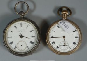 19th century silver key wind open faced pocket watch together with a silver plated top wind