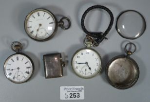 Collection of assorted pocket watches, to include: two silver, one silver pocket watch case only and