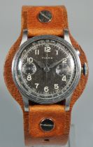 Moeris military chronograph steel gentleman's wristwatch with single button, sweep seconds hand