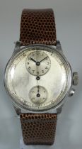 Vintage Gallet steel chronograph wristwatch with sweep seconds hand and two small inner dials. (B.P.