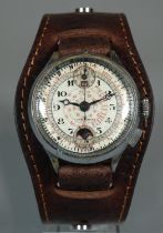 Rare Pierce military steel gentleman's chronograph wristwatch with date aperture, seconds and moon