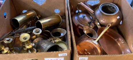 Two boxes of mainly brass and copper. (2) (B.P. 21% + VAT)
