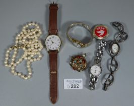 Costume jewellery items and four dress watches. (B.P. 21% + VAT)