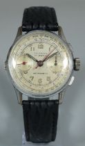Delaware vintage steel gentleman's chronograph wristwatch with three button split seconds sweep