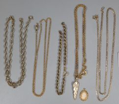 Collection of gold and gold plated necklaces, the gold 12.5g approx. Together with a small cameo